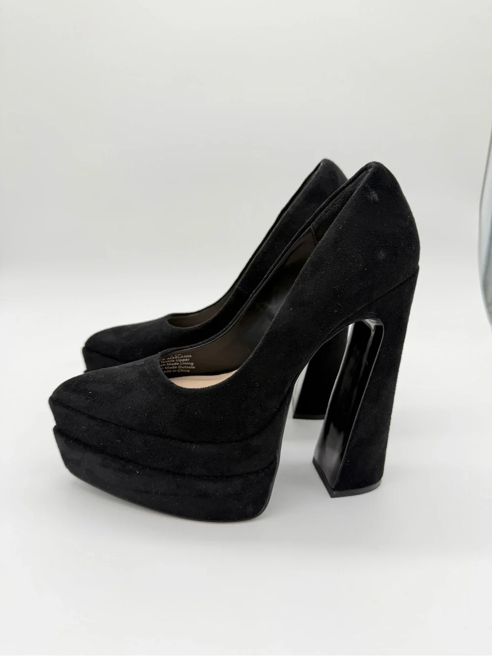 D'Amelio Marlania Platform Pump Black Microsuede Chunky Heel - US 5.5M
